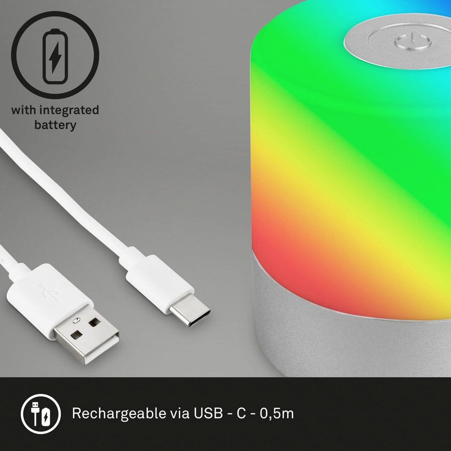 Lampe à poser d'extérieur LED rechargeable Smal, chromé mat et blanc, Ø 7 cm, IP44, 2700 K, 1,5 W