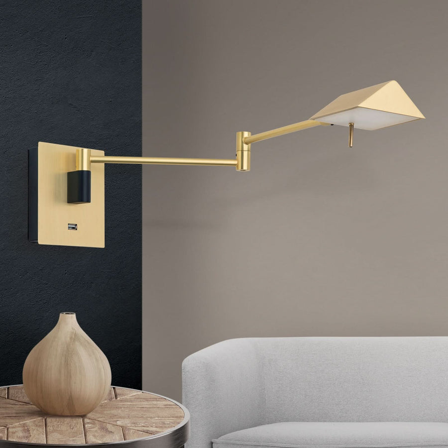 Applique murale LED Boston en métal, laiton mat et noir, hauteur 17 cm