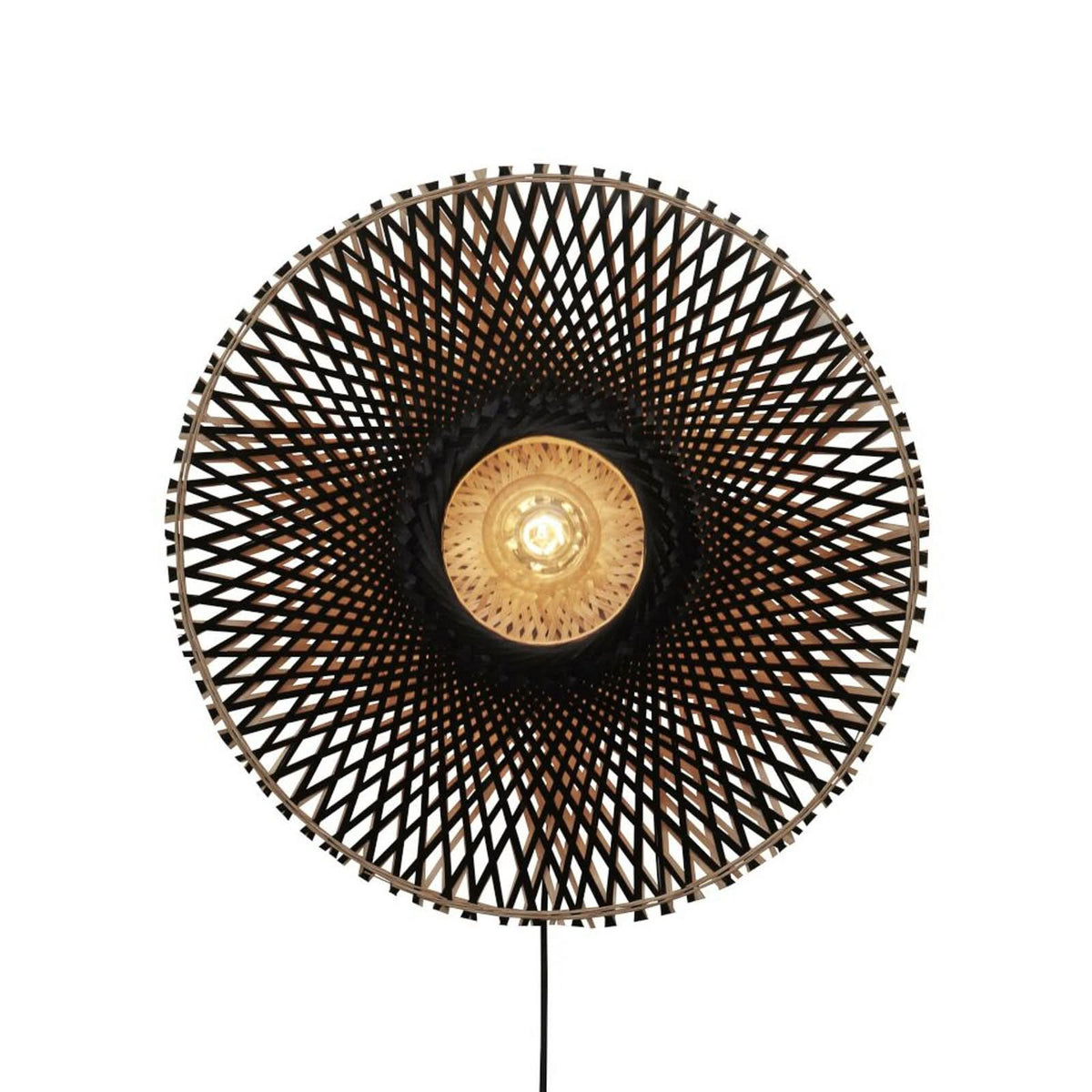 Applique murale Kalimantan Wand en bambou, noir et bois, Ø 60 cm