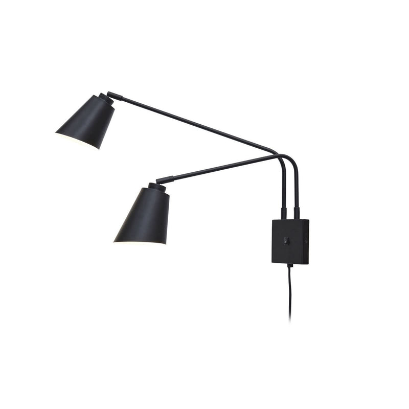 Applique murale Brême en métal, noir, 2 lumières, hauteur 45 cm
