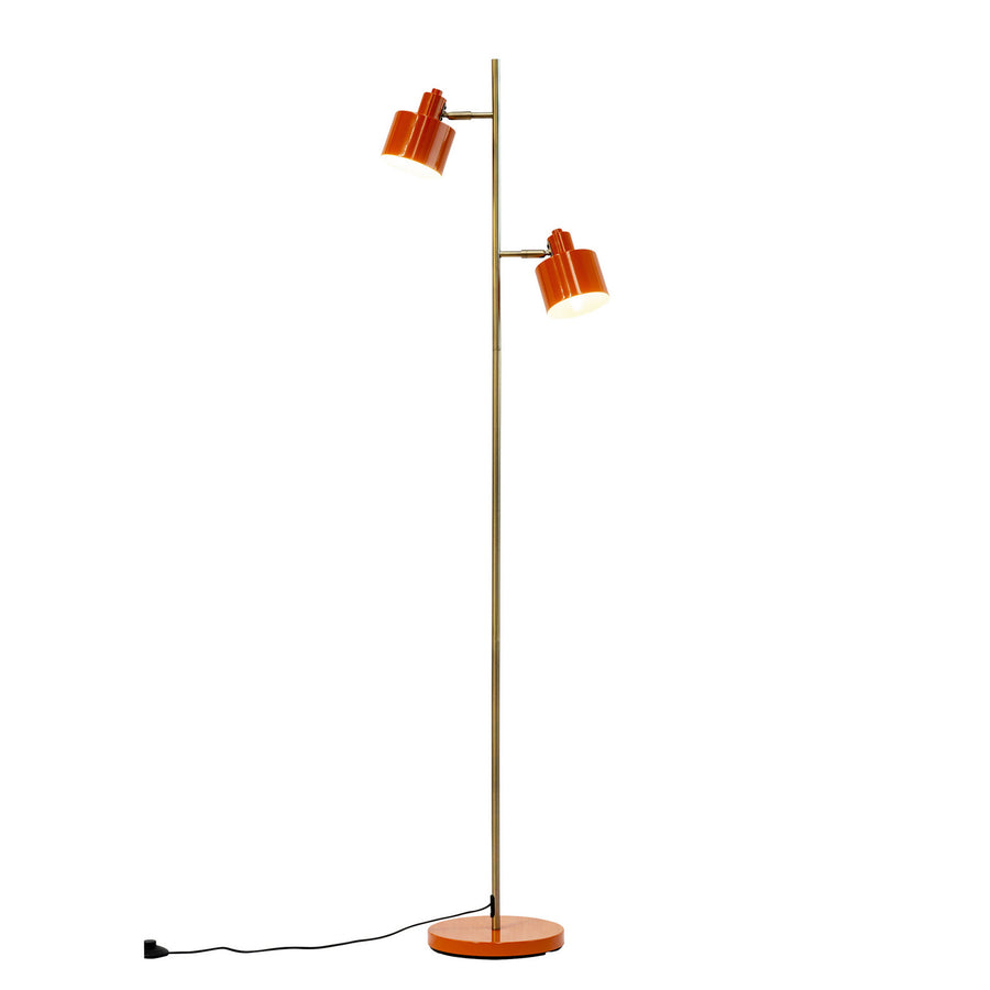 Lampadaire Ocean en métal, orange et laiton, 2 lumières, hauteur 160 cm