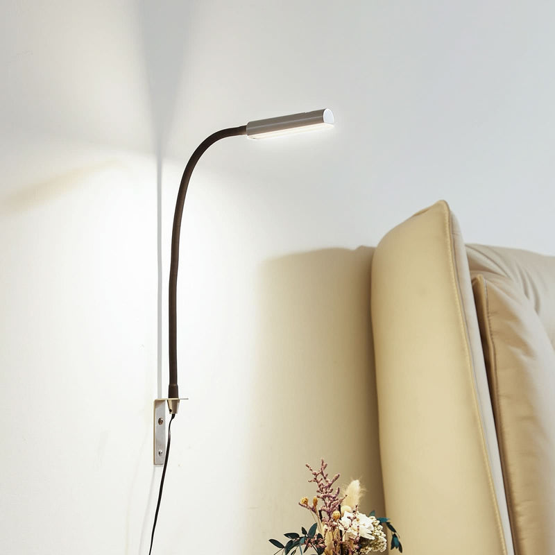 Applique murale LED Flexola en métal, nickel et noir, hauteur 58 cm, 3000 K, 4 W, largeur 3,5 cm