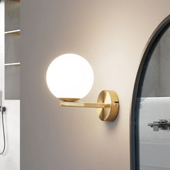 Applique murale Bidolo en verre, laiton et blanc, Ø 12 cm, IP44