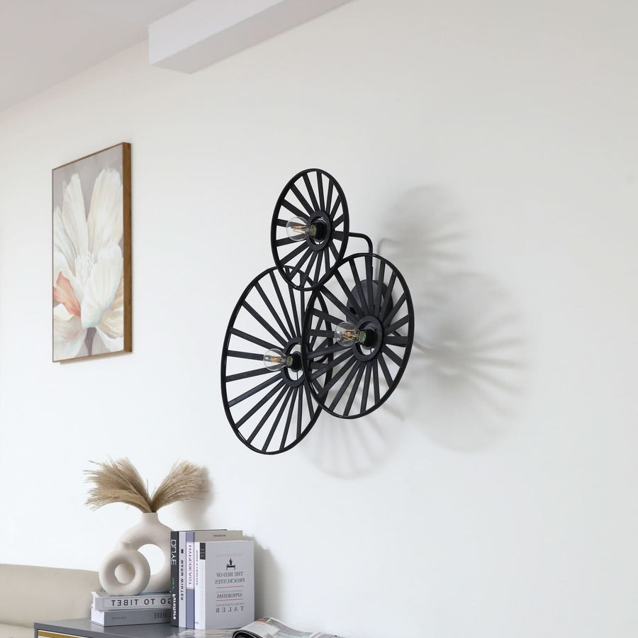 Applique murale Evandor en bambou, noir, 3 lumières, hauteur 24,5 cm