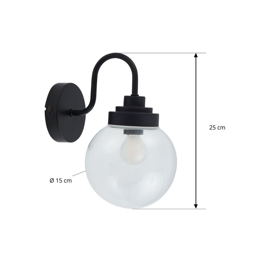 Applique murale Badolo en verre, noir et transparent, hauteur 25 cm, IP44