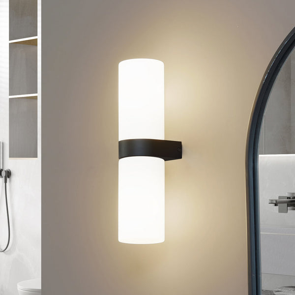 Applique murale Basolo en verre, noir et blanc, 2 lumières, hauteur 31,5 cm, IP44