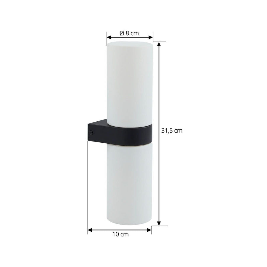Applique murale Basolo en verre, noir et blanc, 2 lumières, hauteur 31,5 cm, IP44