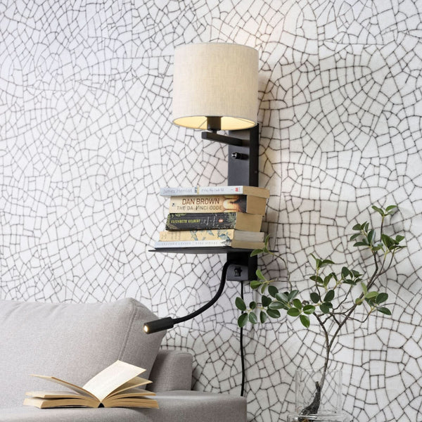 Applique murale Florence, noir et beige, 2 lumières, hauteur 52 cm