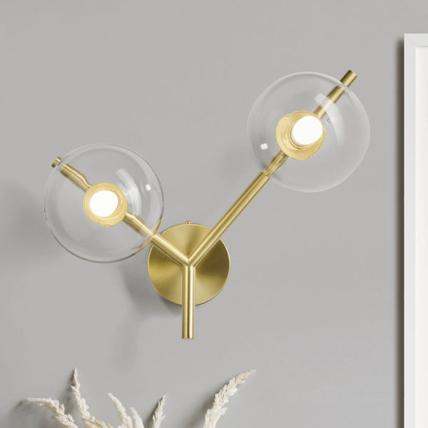 Applique murale Camely en verre, doré et transparent, 2 lumières, hauteur 29 cm
