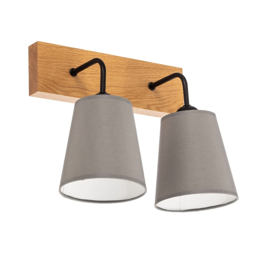 Applique murale Risco en chêne, gris et bois, 2 lumières, hauteur 30 cm