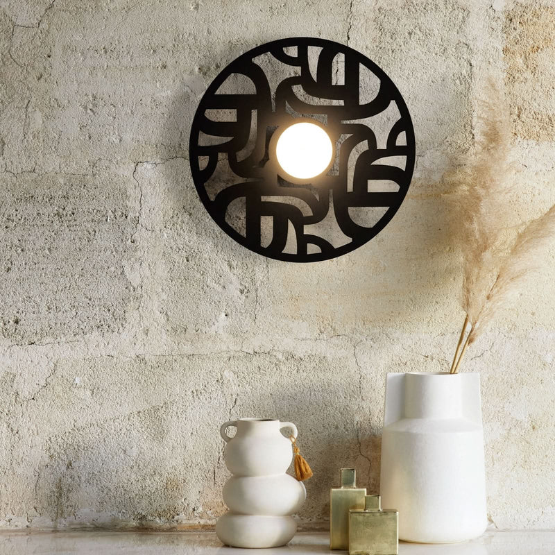 Applique murale Labyrinthe en métal, noir, Ø 40 cm
