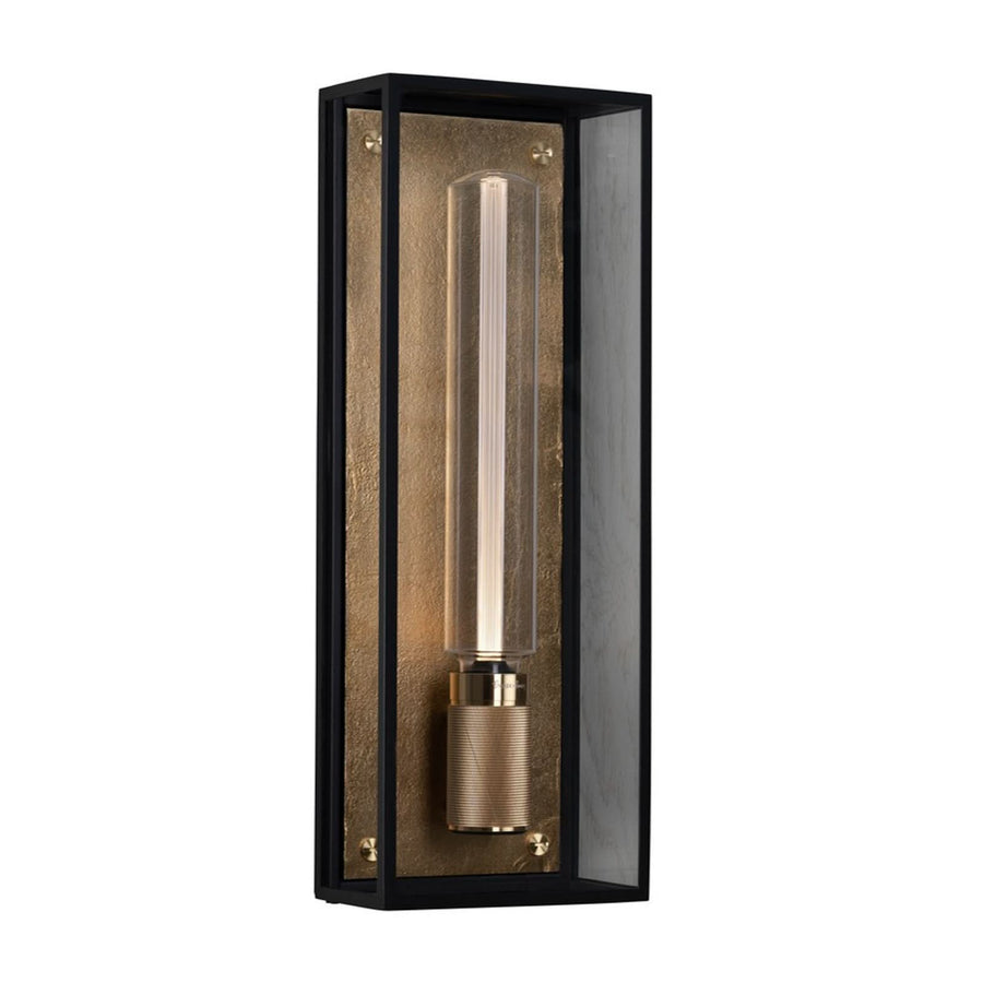 Applique d'extérieur Caged Wet Large en verre, noir mat et laiton, hauteur 48,8 cm, IP44