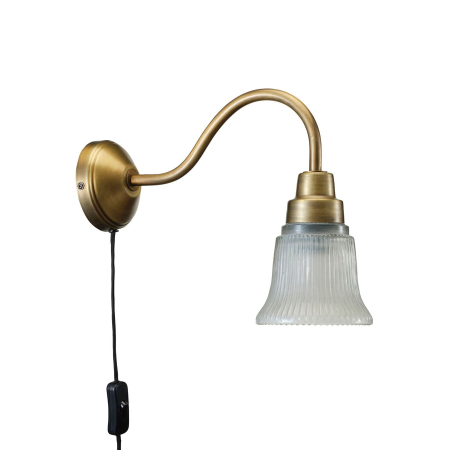 Applique murale Emmi en verre, laiton patiné, hauteur 25 cm