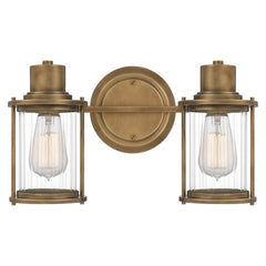 Applique murale Riggs IP44 en verre, laiton ancien et transparent, hauteur 21,8 cm, largeur 38,1 cm