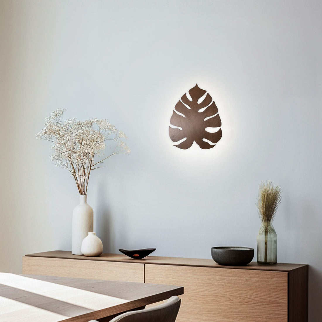 Applique murale Folah en bois, noyer, 3 lumières, hauteur 40 cm