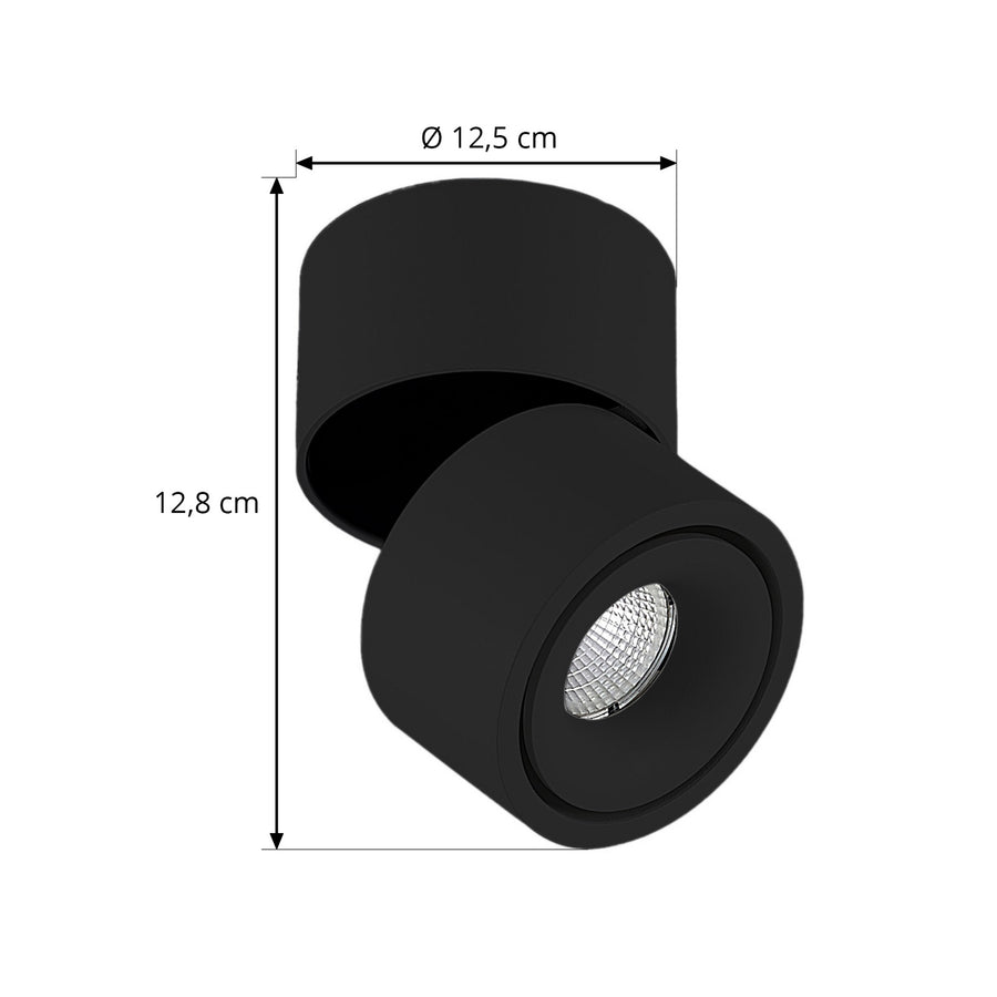 Schéma de dimensions indiquant un diamètre de 12,5 cm et une hauteur de 12,8 cm.