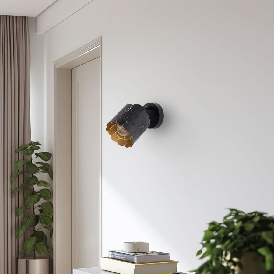 Applique murale en métal, noir et doré, Ø 12 cm