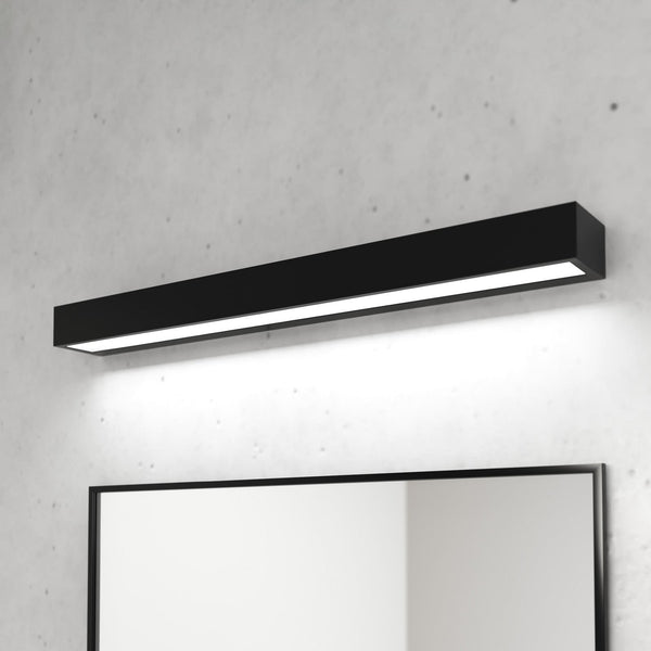 Applique murale LED Vola, noir, hauteur 4,5 cm, IP44, 4000 K, 15,5 W
