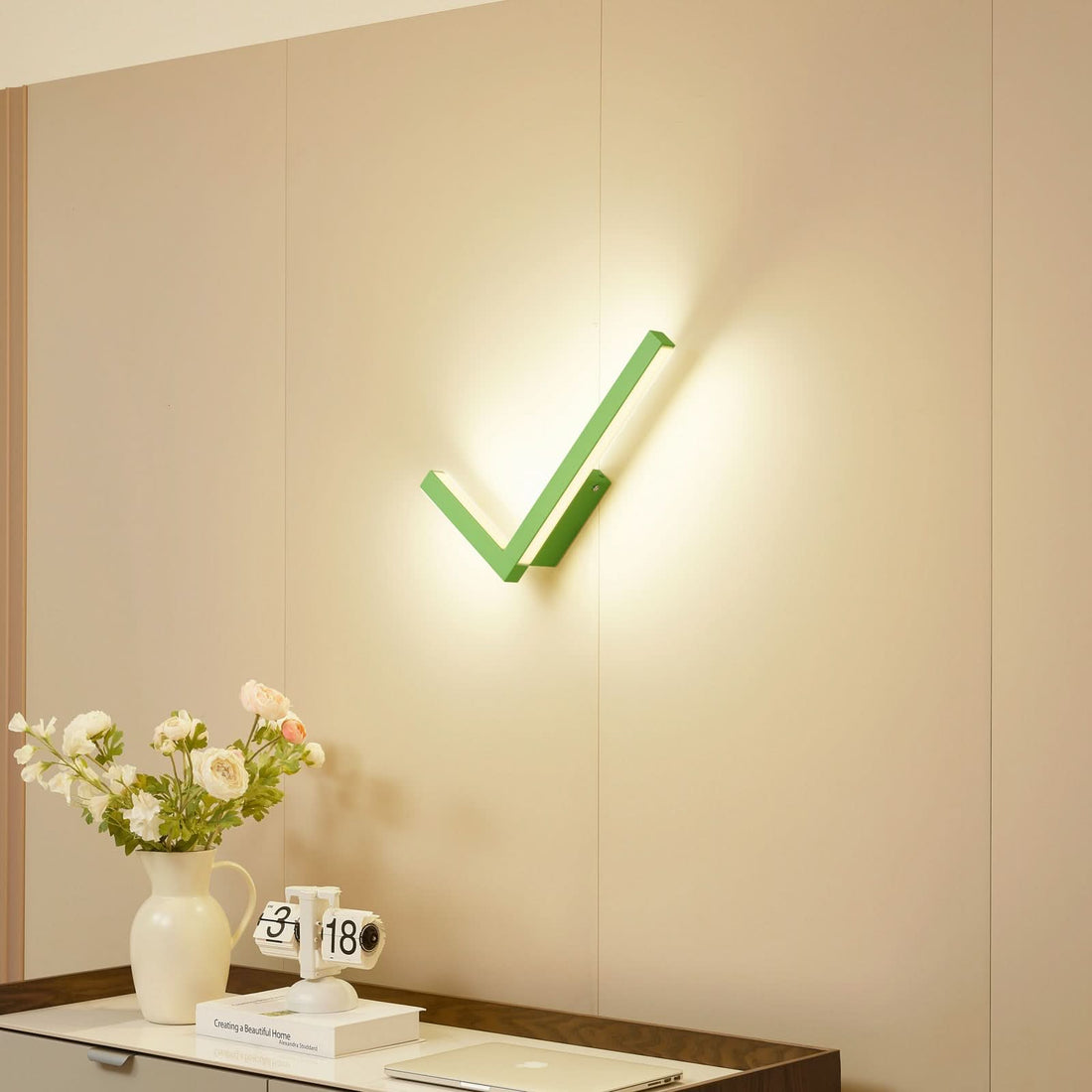 Applique murale LED Check en métal, vert, hauteur 20,5 cm