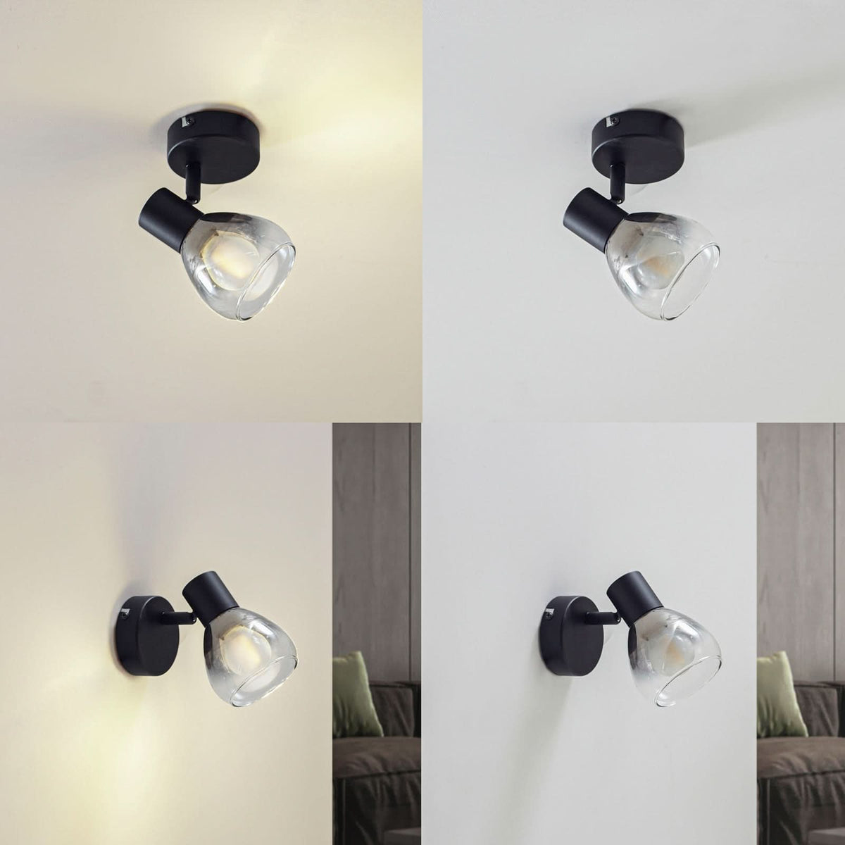Applique murale Pendura en verre, gris fumée et noir, Ø 9 cm