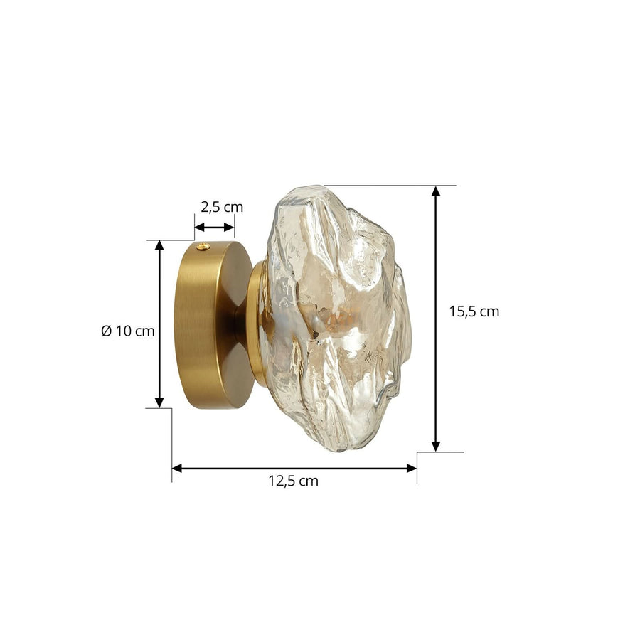 Applique murale Piatra en verre, ambre transparent et laiton, Ø 15,5 cm