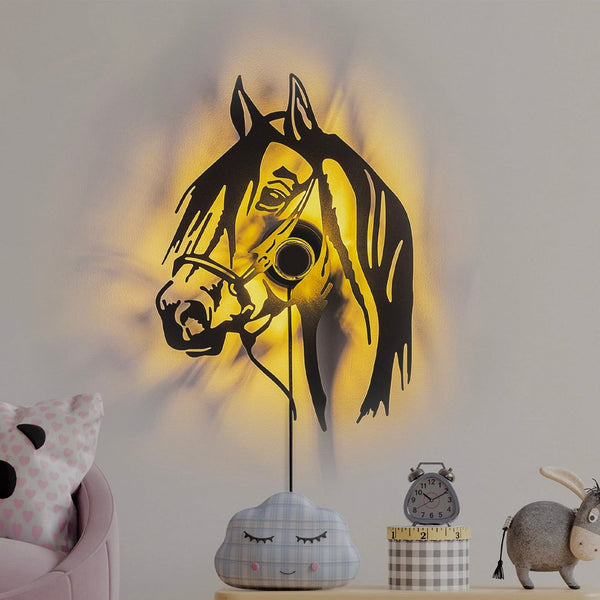 Applique murale Horse en métal, noir, hauteur 57 cm