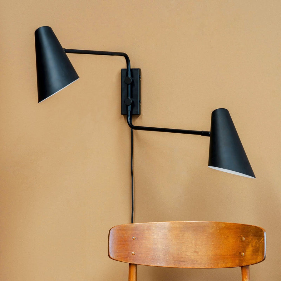 Applique murale Cale en métal, noir, 2 lumières, hauteur 46 cm
