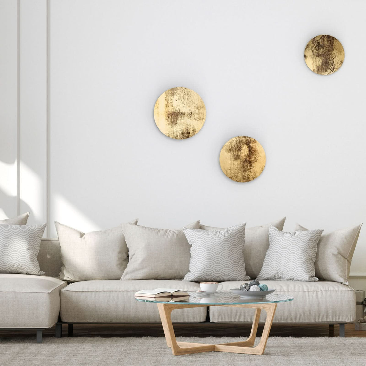 Applique murale LED Ring L en bois, doré, Ø 35 cm