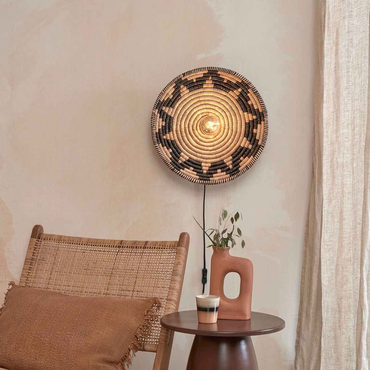Applique murale Andros en métal, marron clair et noir, Ø 45 cm, 60 W