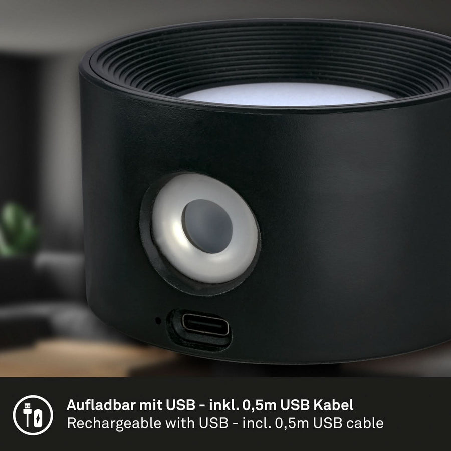 Applique murale LED rechargeable Tari, noir, hauteur 4,5 cm