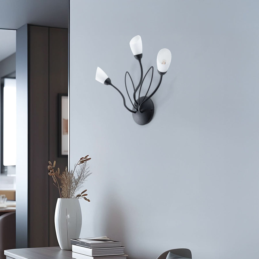 Applique murale Gloriosa en verre, noir et blanc, 3 lumières, hauteur 44 cm