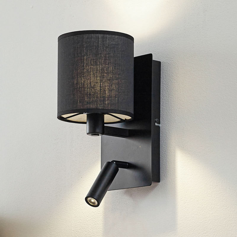 Applique murale Aiden en tissu, noir, 2 lumières, hauteur 30,8 cm