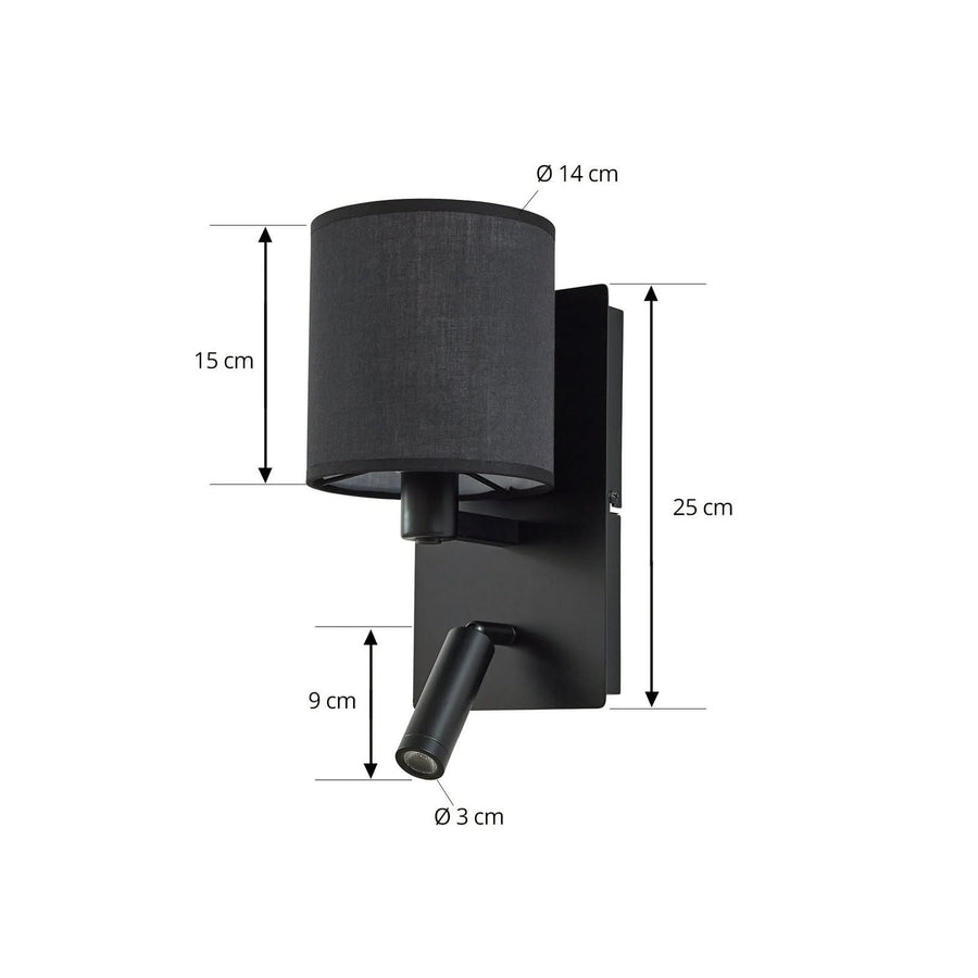 Applique murale Aiden en tissu, noir, 2 lumières, hauteur 30,8 cm