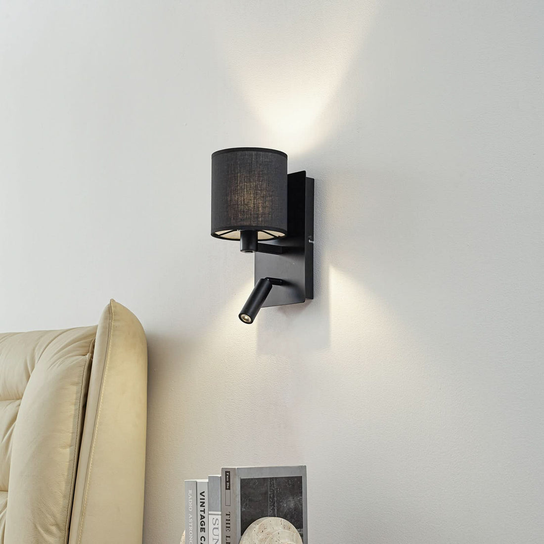 Applique murale Aiden en tissu, noir, 2 lumières, hauteur 30,8 cm
