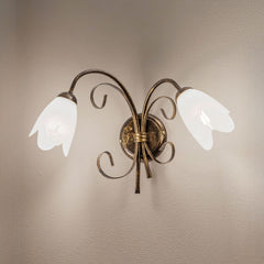 Applique murale Odino en verre, bronze et blanc satiné, 2 lumières, hauteur 30 cm