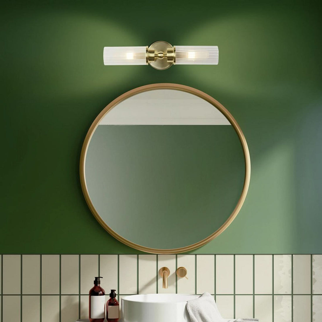 Applique murale Imperial en verre, laiton et blanc, 2 lumières, hauteur 10 cm, IP44