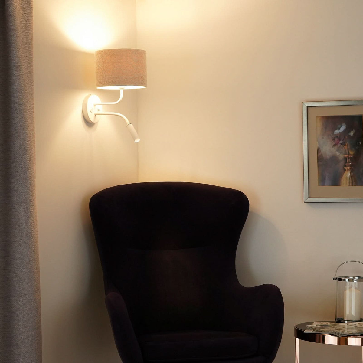 Applique murale Roller en tissu, crème structuré et blanc, 2 lumières, Ø 20 cm
