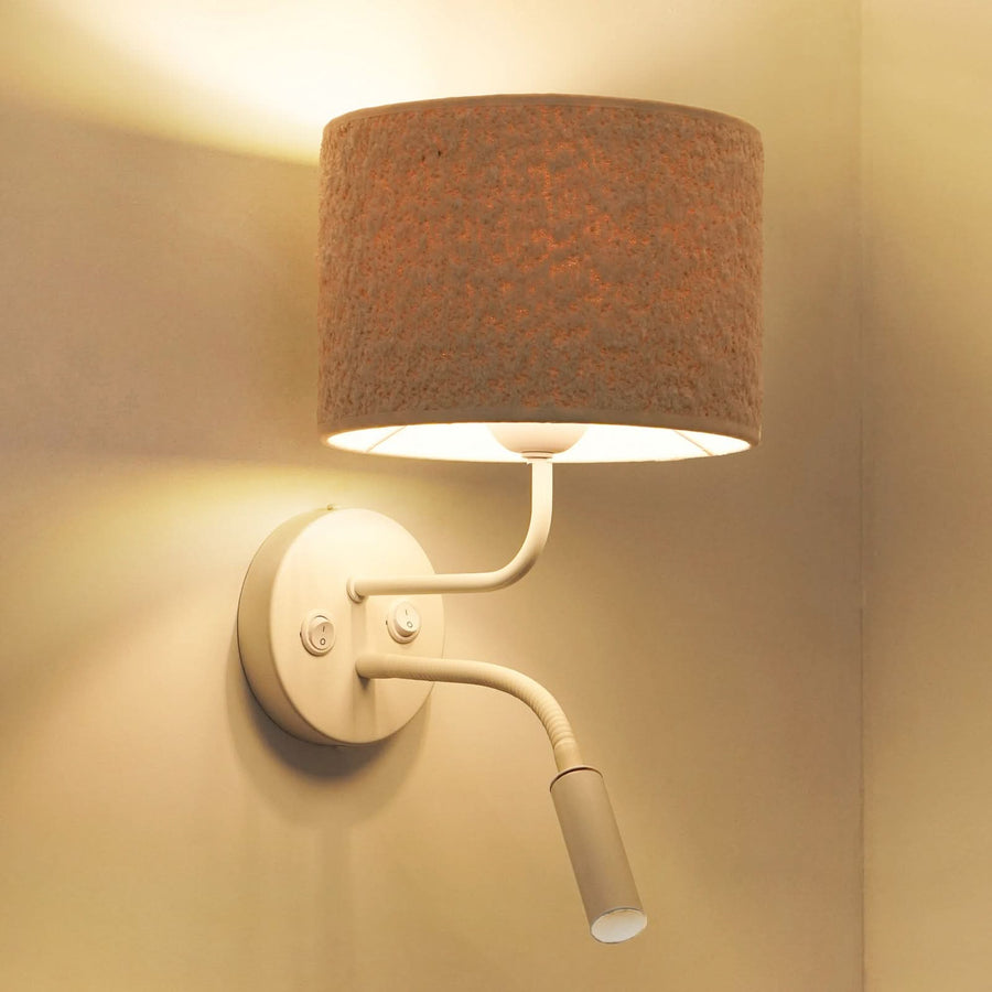 Applique murale Roller en tissu, crème structuré et blanc, 2 lumières, Ø 20 cm