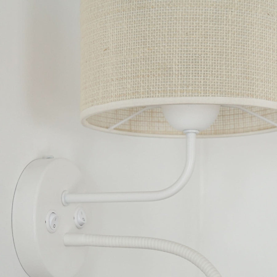 Applique murale Roller en tissu, beige structuré et blanc, 2 lumières, Ø 20 cm, 15 W, hauteur 30 cm