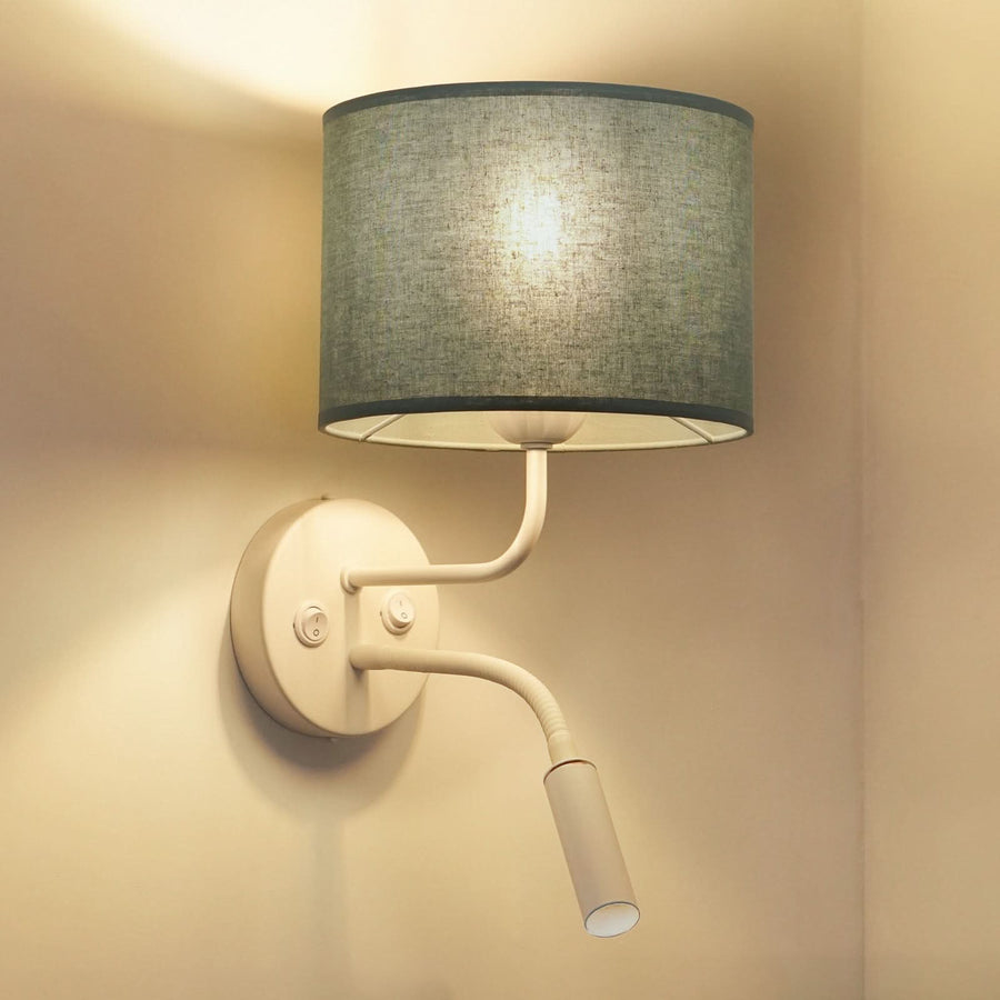 Applique murale Roller en tissu, vert structuré et blanc, 2 lumières, Ø 20 cm