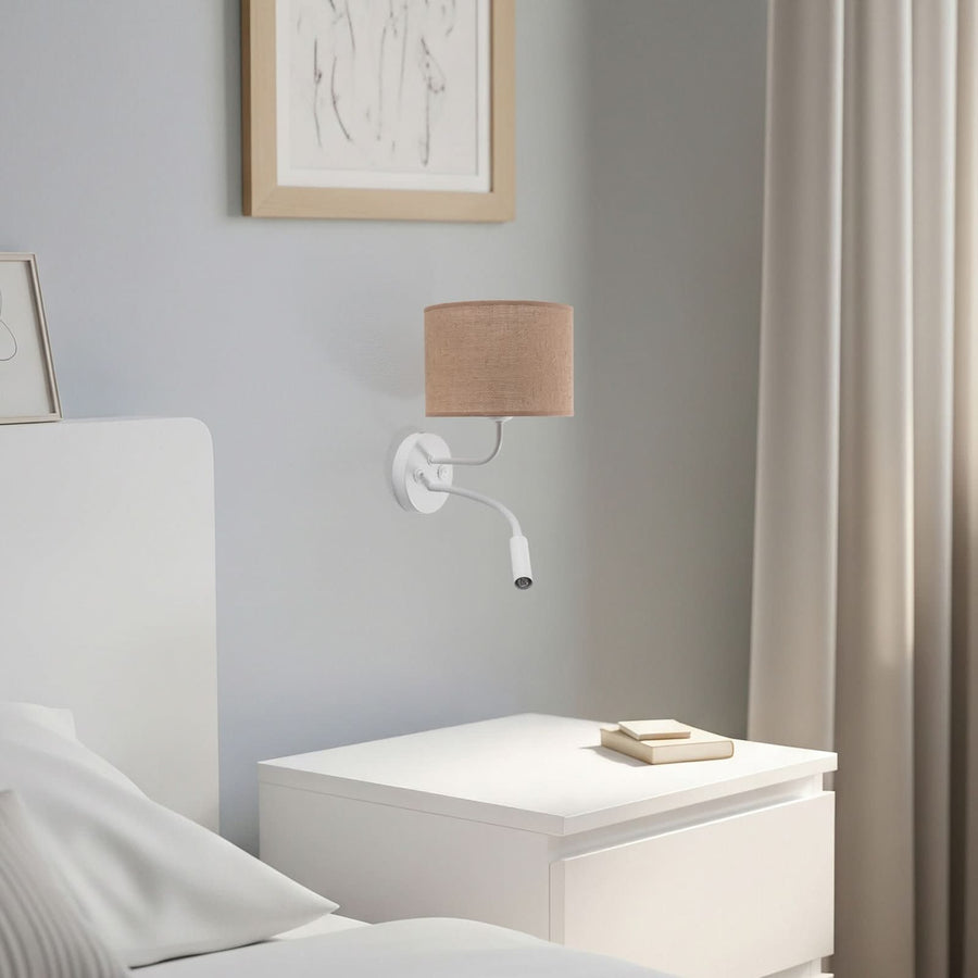 Applique murale en tissu, marron structuré et blanc, 2 lumières, Ø 20 cm