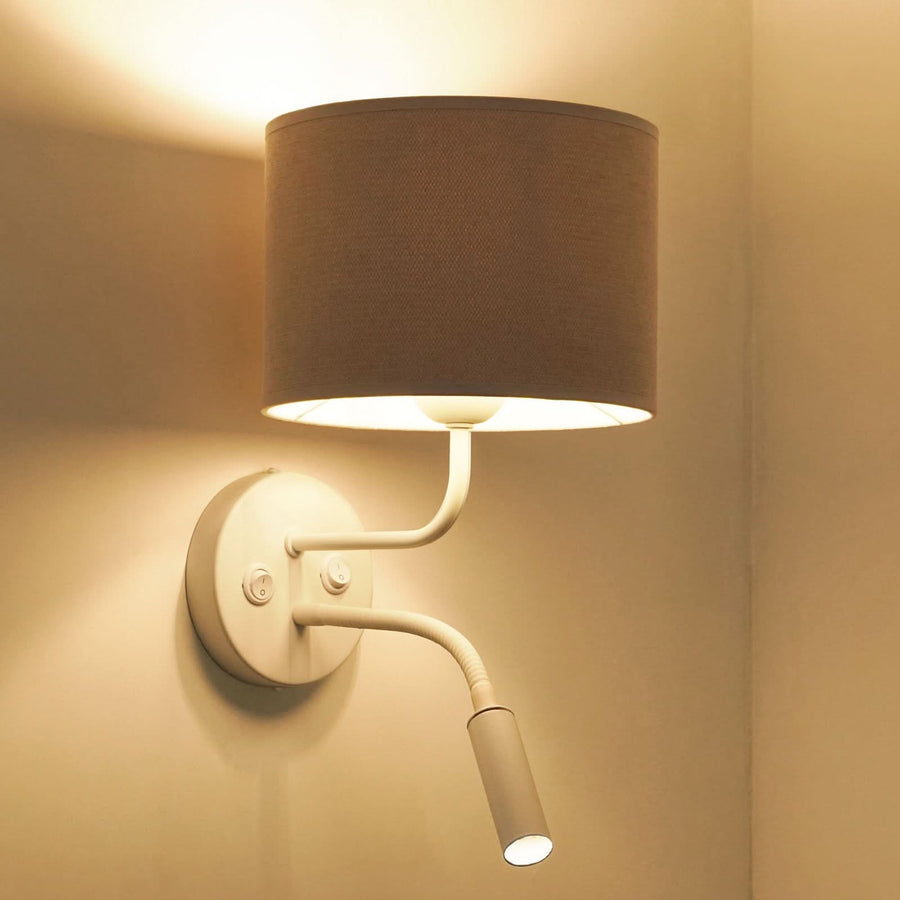Applique murale Roller en tissu, blanc et gris clair, 2 lumières, hauteur 30 cm