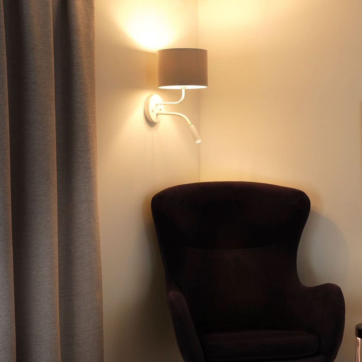 Applique murale Roller en tissu, blanc et gris clair, 2 lumières, hauteur 30 cm