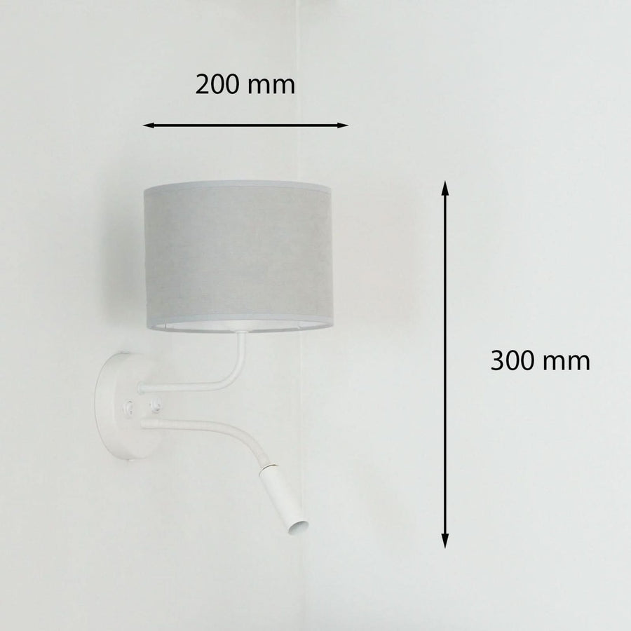 Applique murale Roller en tissu, blanc et gris clair, 2 lumières, hauteur 30 cm