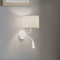 Applique murale Roller en coton, blanc et crème, 2 lumières, hauteur 30 cm