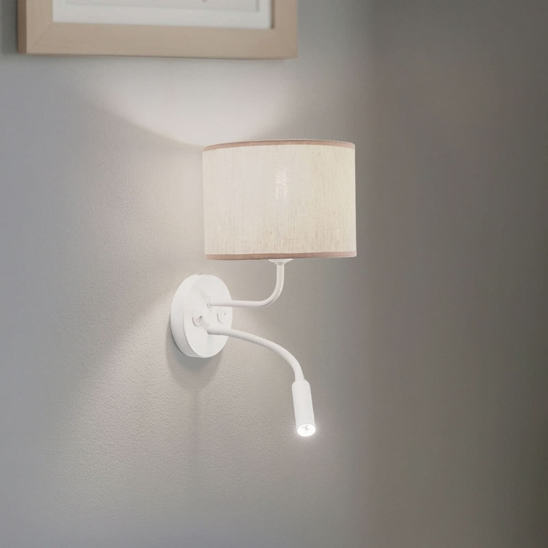 Applique murale Roller en coton, blanc et crème, 2 lumières, hauteur 30 cm
