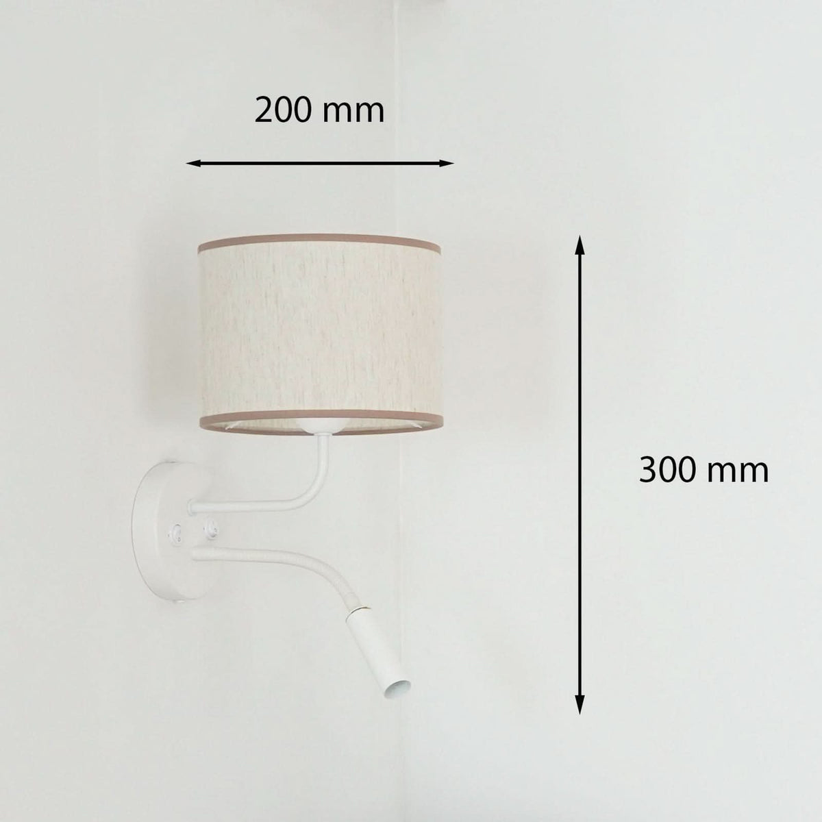 Applique murale Roller en coton, blanc et crème, 2 lumières, hauteur 30 cm