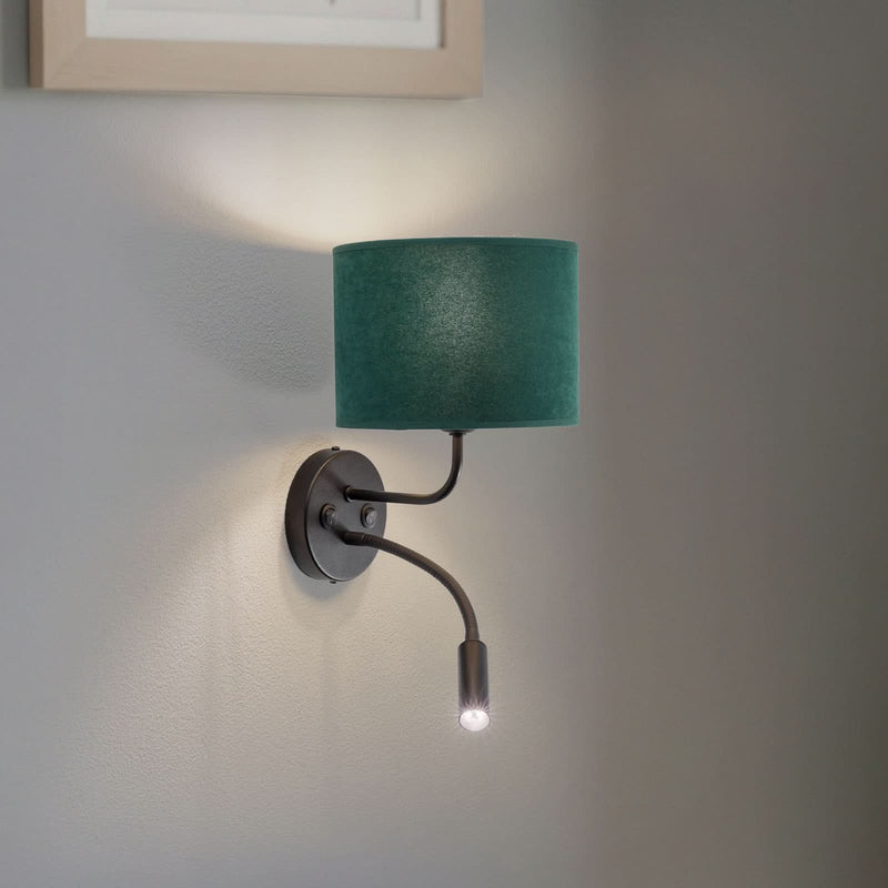 Applique murale Roller en velours, noir et vert foncé, 2 lumières, hauteur 30 cm