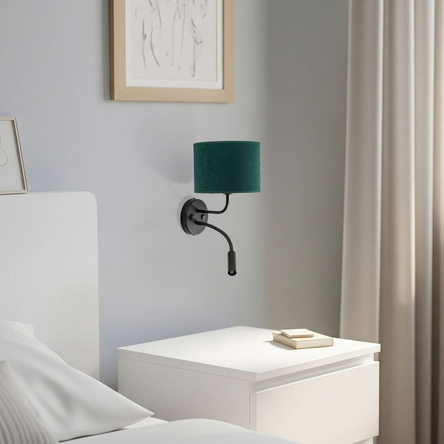 Applique murale Roller en velours, noir et vert foncé, 2 lumières, hauteur 30 cm