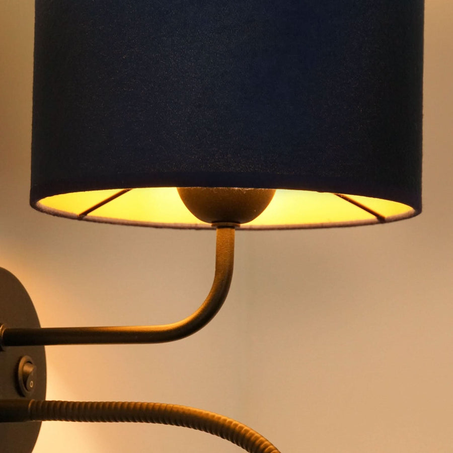 Applique murale Roller en velours, noir et bleu foncé, 2 lumières, hauteur 30 cm